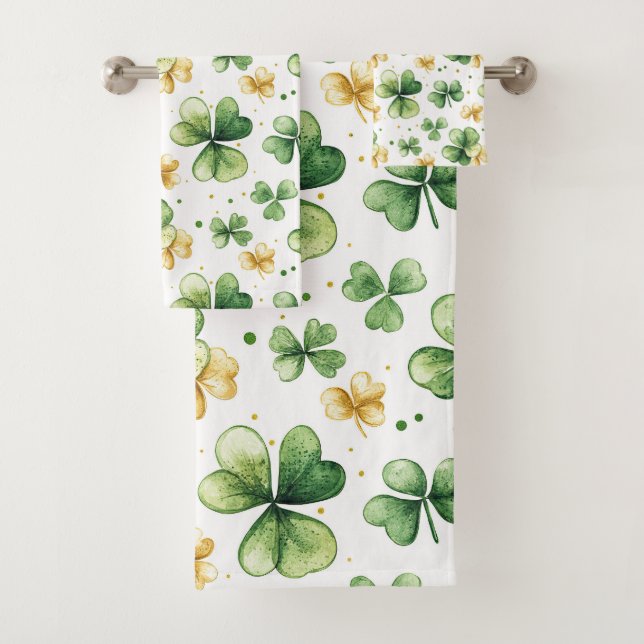 Motif de trèfle à l'aquarelle • Vert et or (En situation)