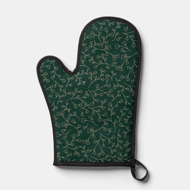 Motif de vigne botanique vert émeraude foncé et or (Recto)