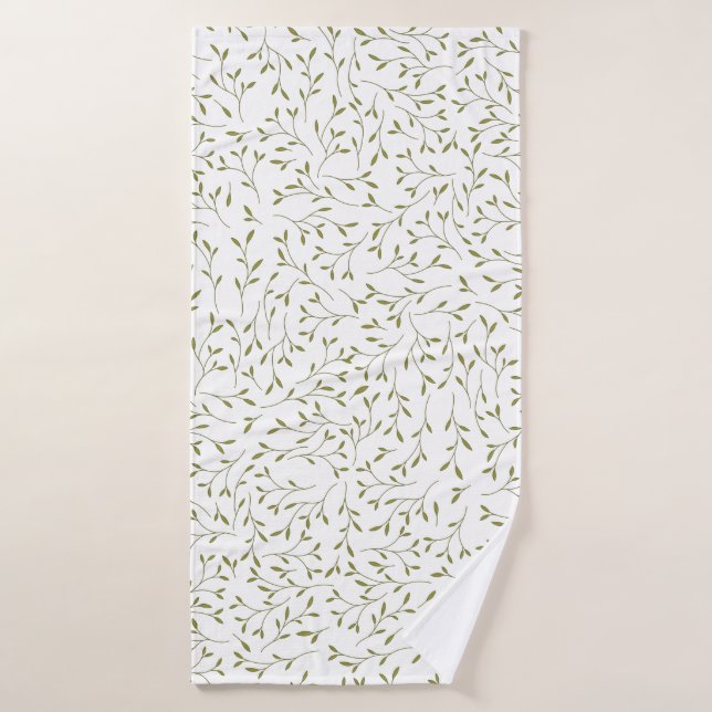 Motif de vigne botanique vert olive sur fond blanc (Serviette de bain)