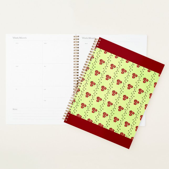 Motif de vigne florale rouge sur fond vert clair (Créateur téléchargé)