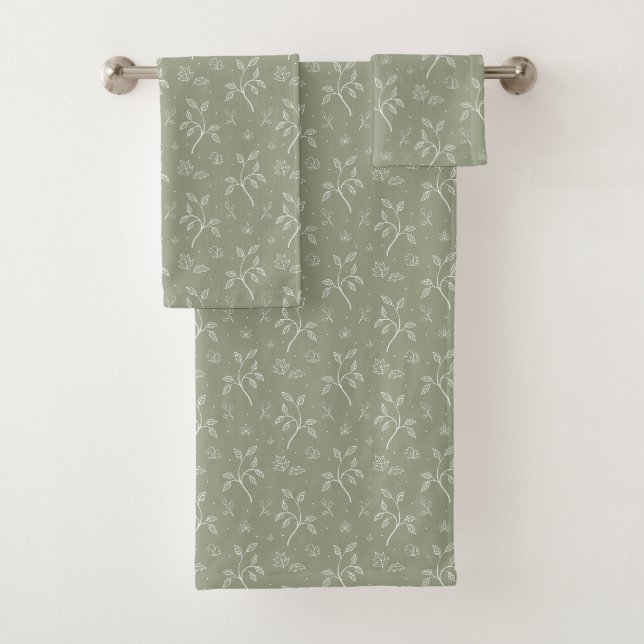 Motif de vignes et de florales vert olive doux (En situation)