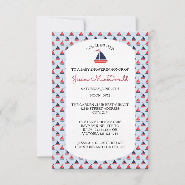 Motif de voilier - Invitation Baby shower 3x5 (Devant)