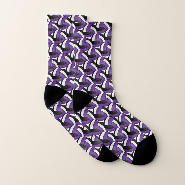 Motif de volley-ball violet, noir et blanc (Paire)
