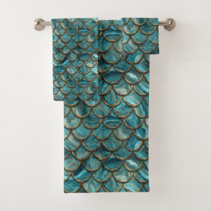 Motif d'écailles de sirène Aqua Pearlescent & Or 