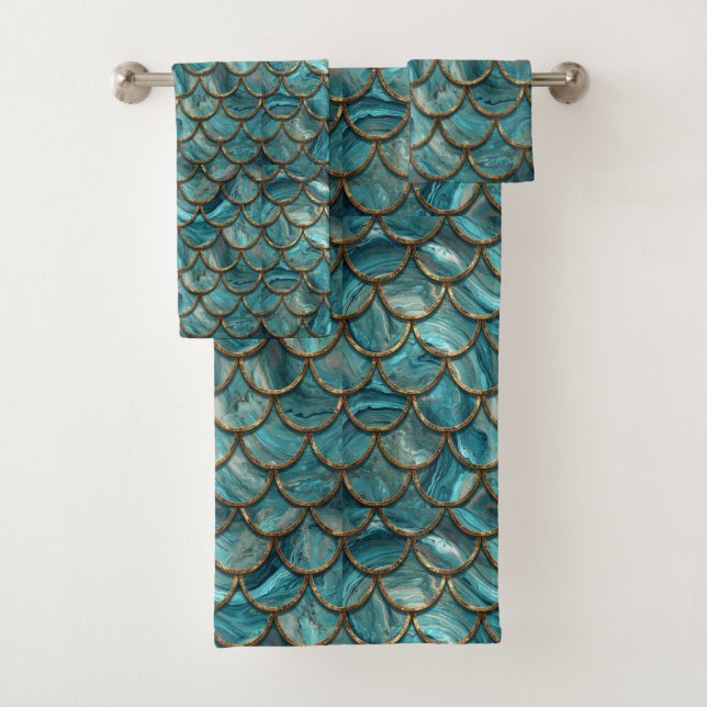Motif d'écailles de sirène Aqua Pearlescent & Or  (En situation)