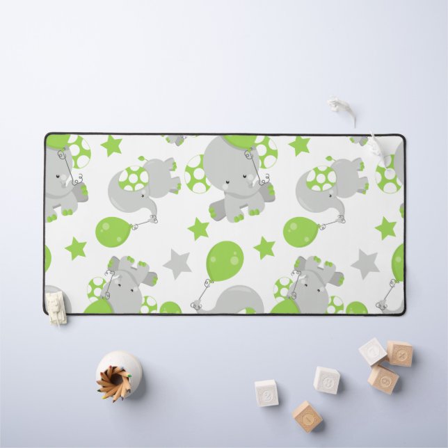 Motif Des Eléphants, Eléphants Mignons - Grey Vert (Tableau pour enfants)