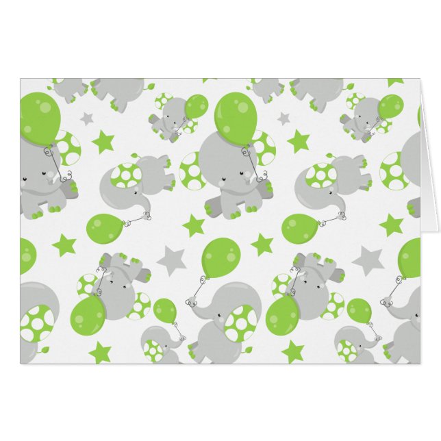 Motif Des Eléphants, Eléphants Mignons - Grey Vert (Devant horizontal)