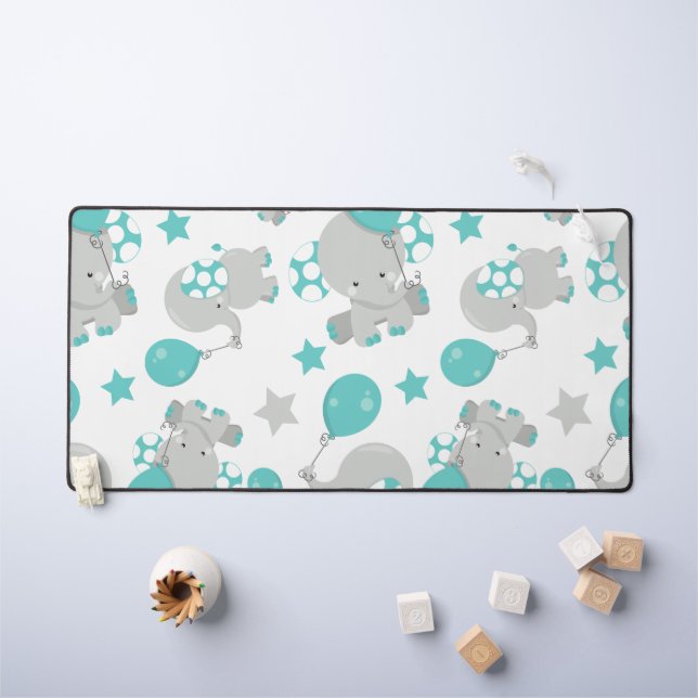 Motif Des Eléphants, Eléphants Mignons - Gris Bleu (Tableau pour enfants)