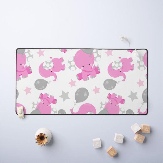 Motif Des Eléphants Roses, Eléphants Mignons, Étoi (Tableau pour enfants)