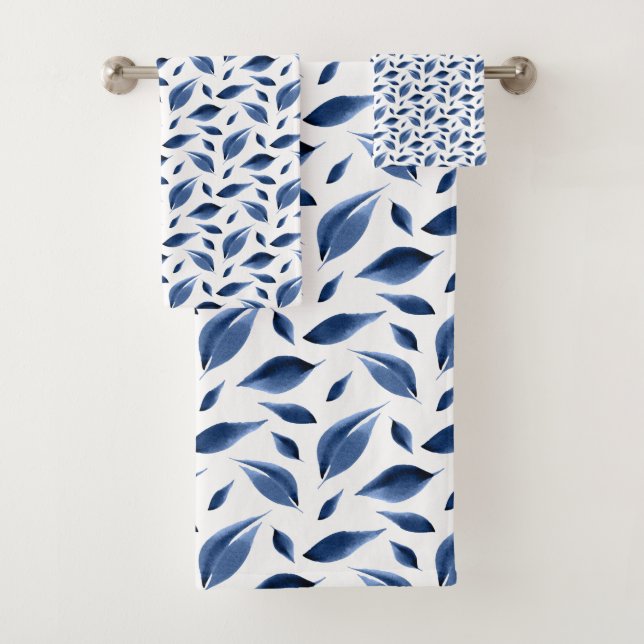 Motif des Feuilles d'aquarelle bleu de la marine m (En situation)