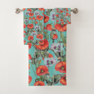 Motif des Poppies rouges et aqua