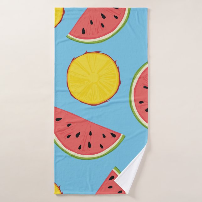 Motif d'été avec ananas et pastèque, ba (Serviette de bain)