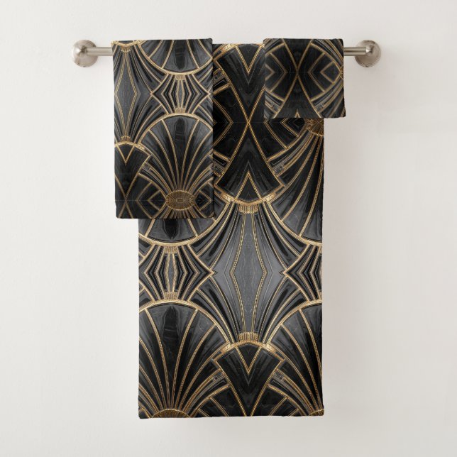 motif d'éventail Art déco noir et or (En situation)
