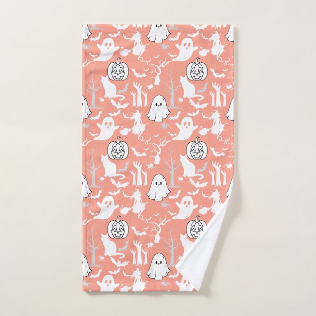 Motif d'Halloween. Éffrayant et mignon.b L Orange  (Serviette à main)