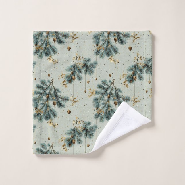 Motif d'hiver de Pinecone bleu et Brown (Gant de toilette)