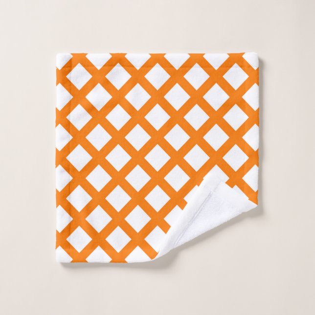 Motif diamant à carreaux orange et blanc (Gant de toilette)