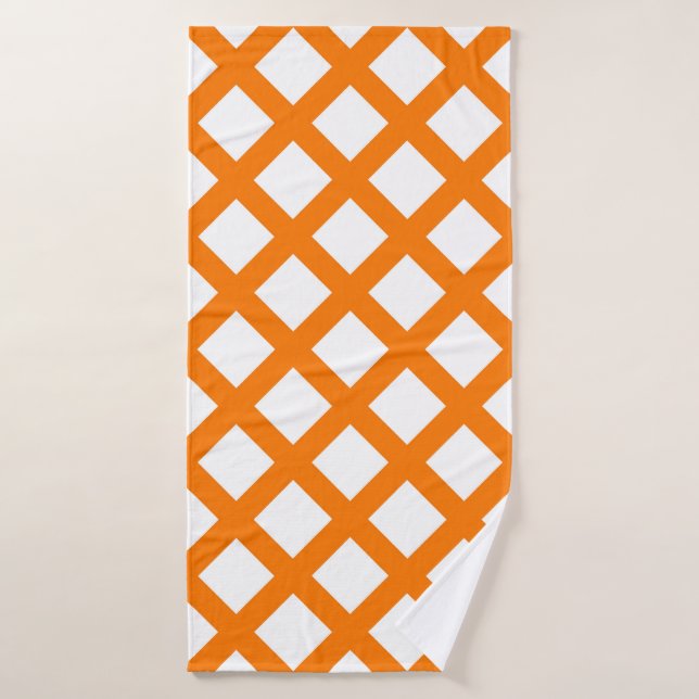 Motif diamant à carreaux orange et blanc (Serviette de bain)
