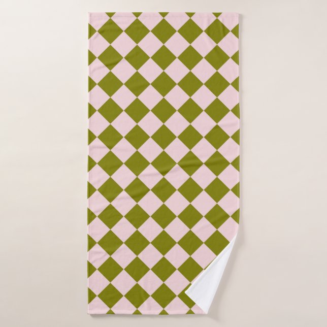 Motif diamant à carreaux rose vert  (Serviette de bain)