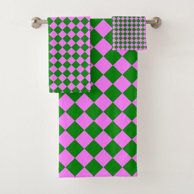 Motif diamant à carreaux rose vert (En situation)