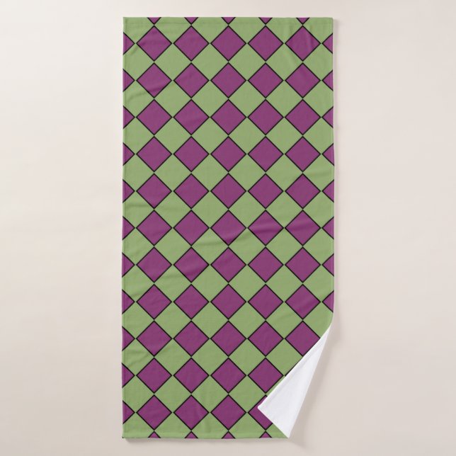 Motif diamant à carreaux violet vert (Serviette de bain)