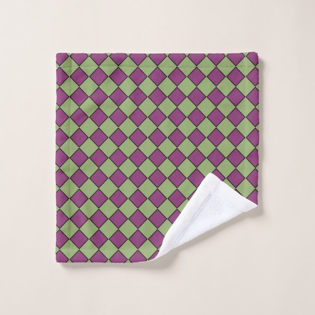 Motif diamant à carreaux violet vert (Gant de toilette)