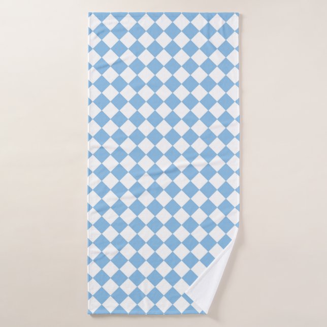 Motif diamant de damier bleu et blanc (Serviette de bain)