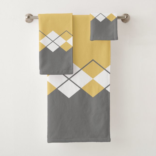 Motif diamant moderne moutarde jaune, gris, blanc (En situation)