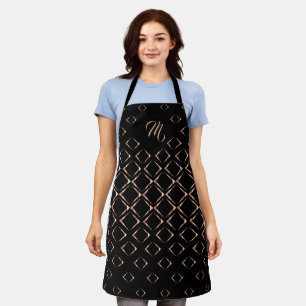 Motif diamant or rose sur tablier noir