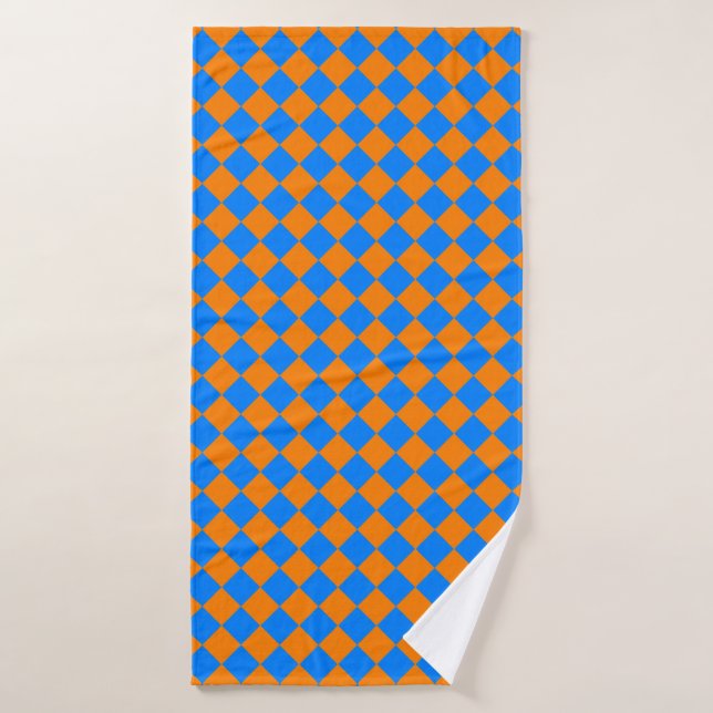 Motif diamant Orange Blue Checker (Serviette de bain)