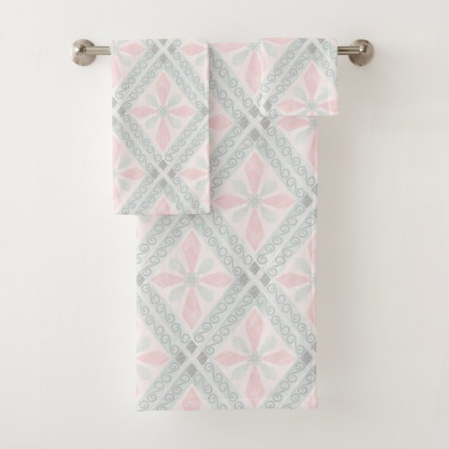 Motif diamant pastel vert et rose (En situation)