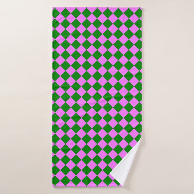 Motif diamant Pink Green Checker (Serviette de bain)