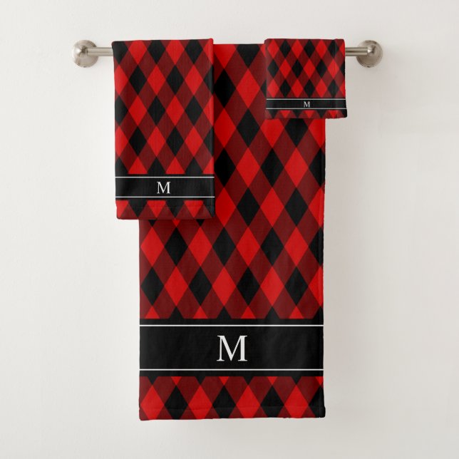Motif diamant rouge noir classique & monogramme (En situation)