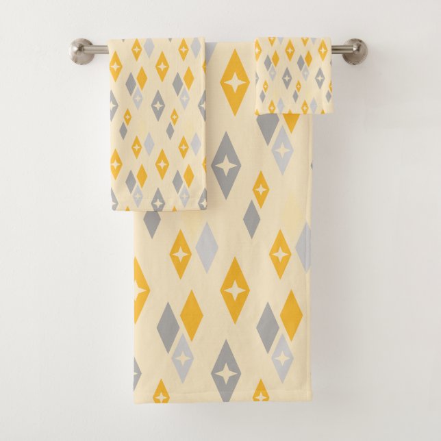 Motif Diamants Atomiques MCM Jaune, Gris (En situation)