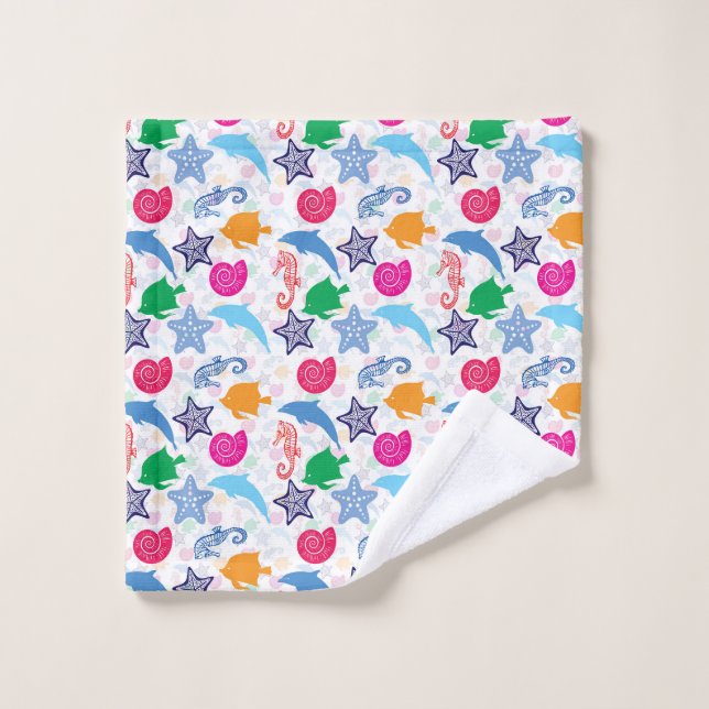Motif d'illustration d'animaux de mer colorés (Gant de toilette)