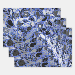 Motif d'illustration Feuilles floral bleu argent