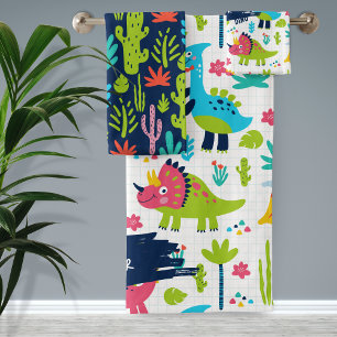 Motif Dinosaure coloré avec nom enfant Salle de ba