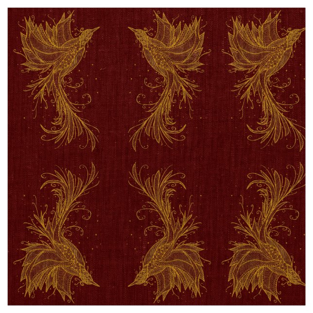 Motif d'or de Phoenix sur le tissu rouge (Échantillon)