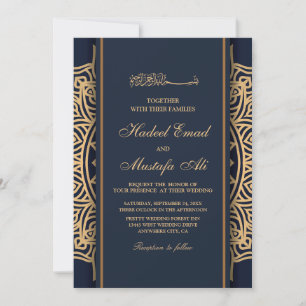 motif d'or nikah faire-part de mariage musulman