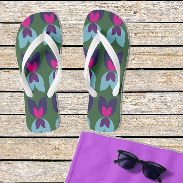 Motif double tulipe en tongs vert et bleu (Créateur téléchargé)