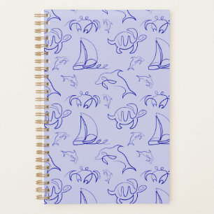 Motif d'une ligne d'animal marin et voilier