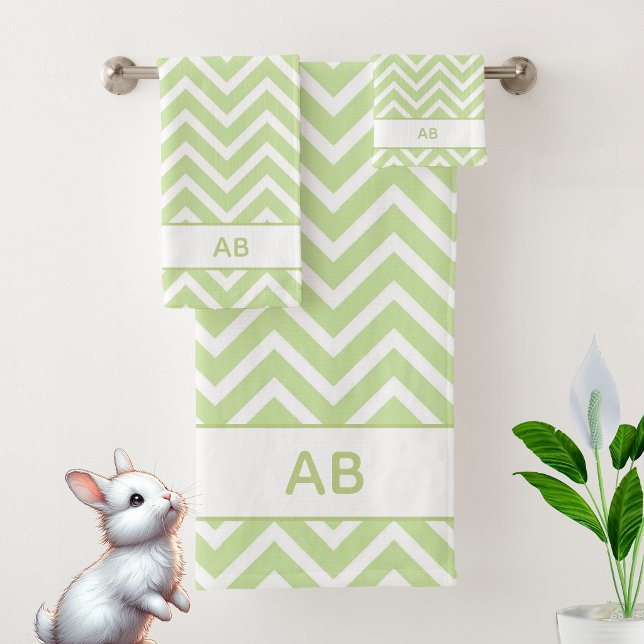 Motif élégant à chevrons et monogramme sur vert sa (Créateur téléchargé)
