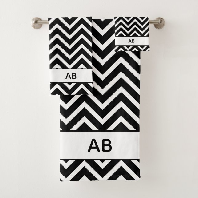 Motif élégant Chevron sur monogramme noir et blanc (En situation)