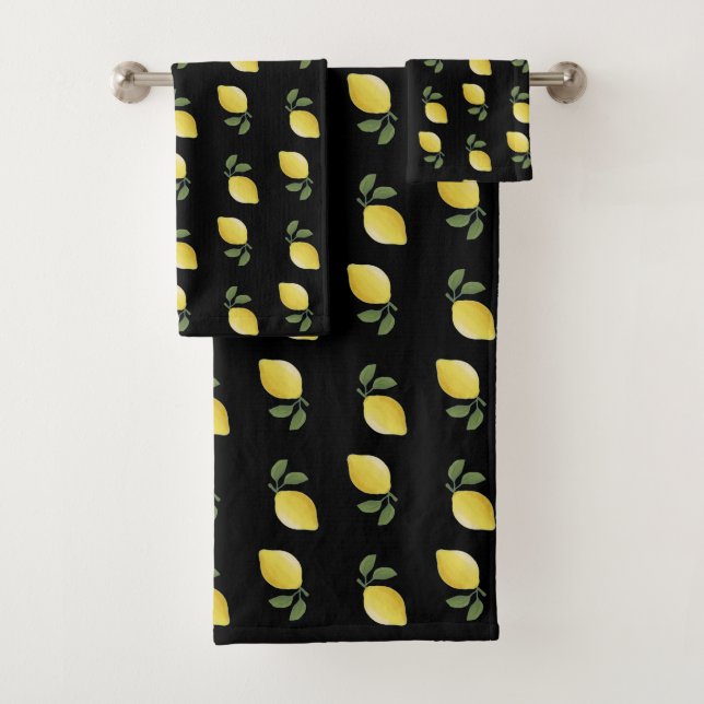 Motif élégant de citron jaune sur fond noir (En situation)