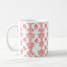Motif élégant de damas corail – Mug floral vintage