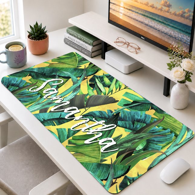 Motif élégant de feuilles tropicales vert jaune (Créateur téléchargé)