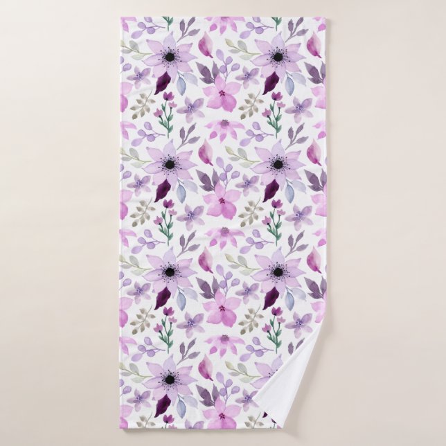 Motif élégant de fleurs roses et violettes (Serviette de bain)