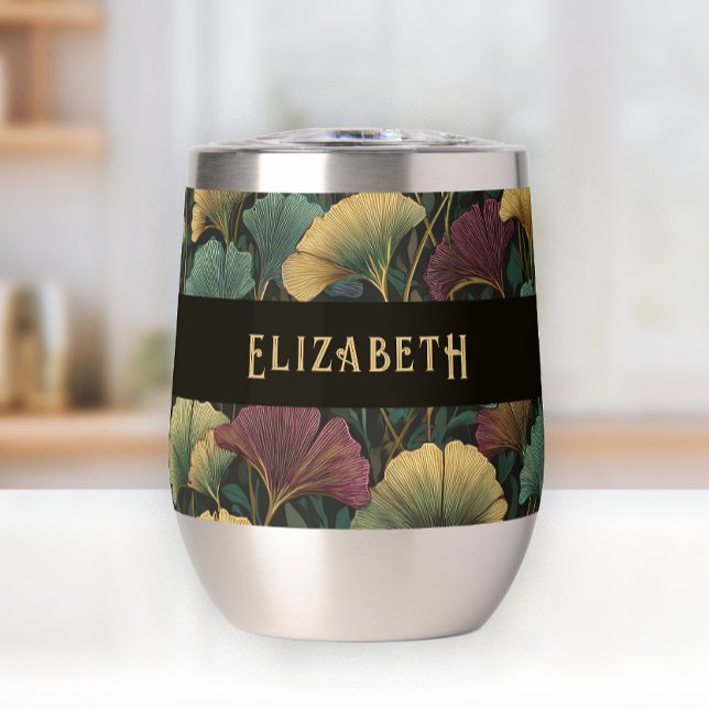 Motif élégant de Ginkgo Monogramme de nom Tons de  (Créateur téléchargé)