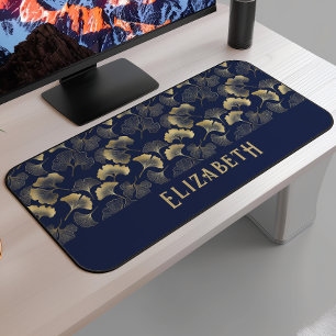 Motif élégant de Ginkgo Nom Bleu Nuit Or