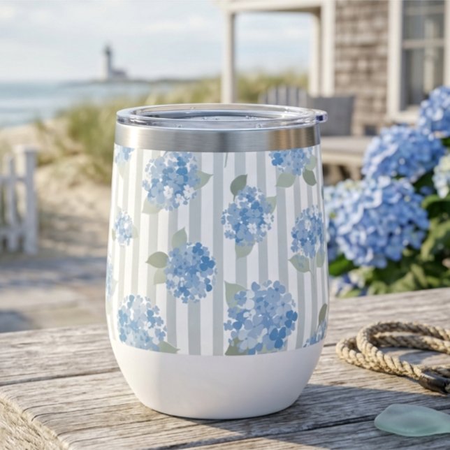 Motif élégant d'hortensia bleu avec rayure grise  (Créateur téléchargé)