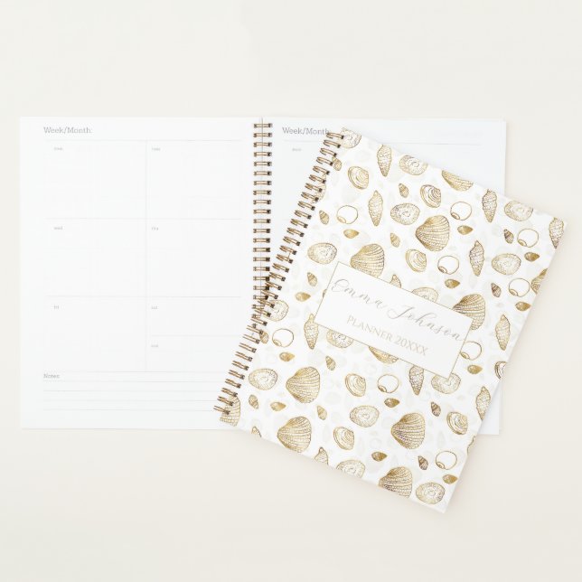 Motif élégant Gold White Seashells (Devant avec enveloppe)